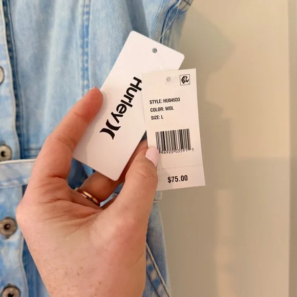 Hurley Light Blue Denim Button-Front Pinafore Dress NWT size L - Picture 3 of 4